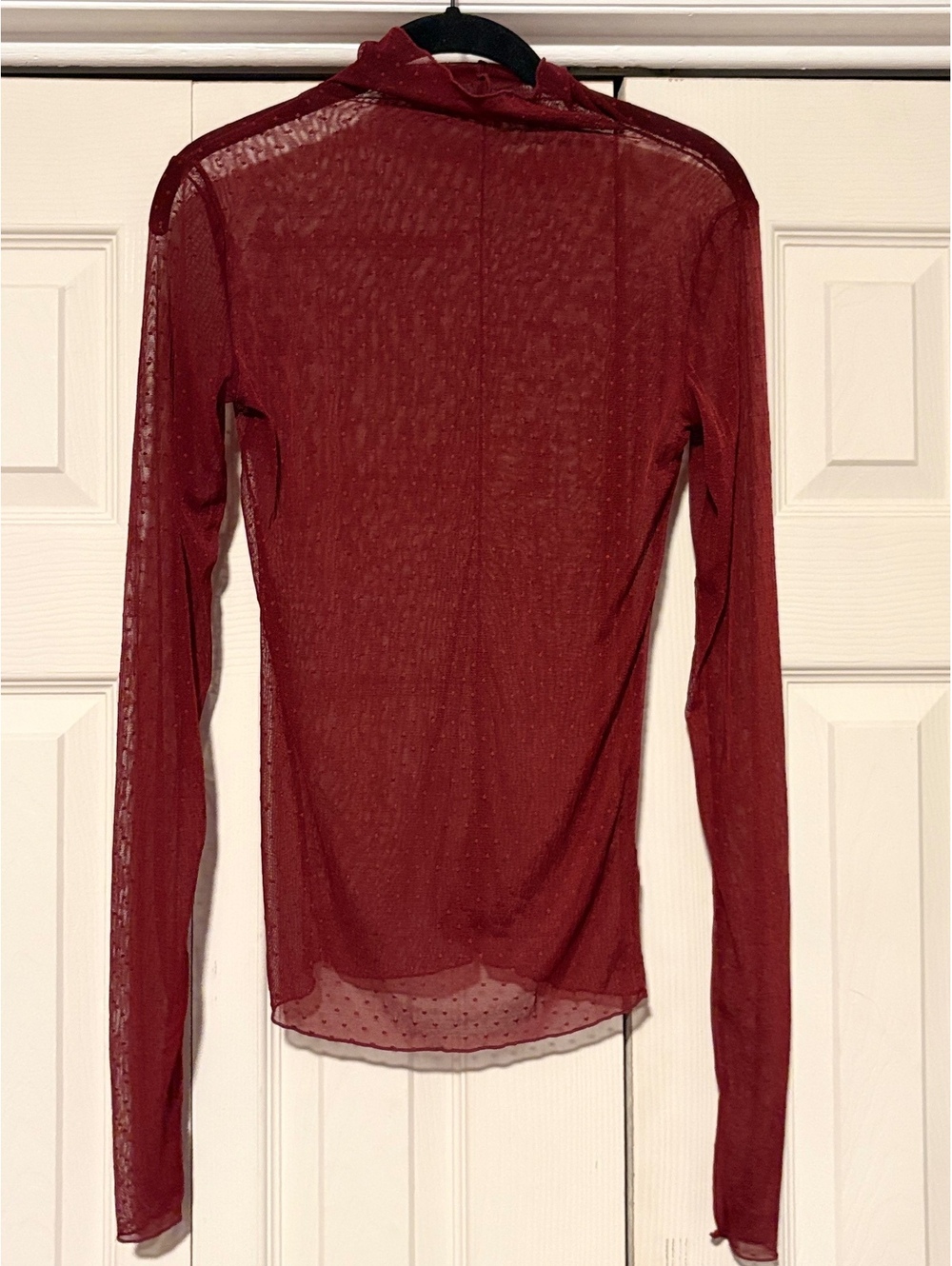 Free People Minding My Business Mesh Top Womens S Burgundy Sheer Mock Neck Y2K